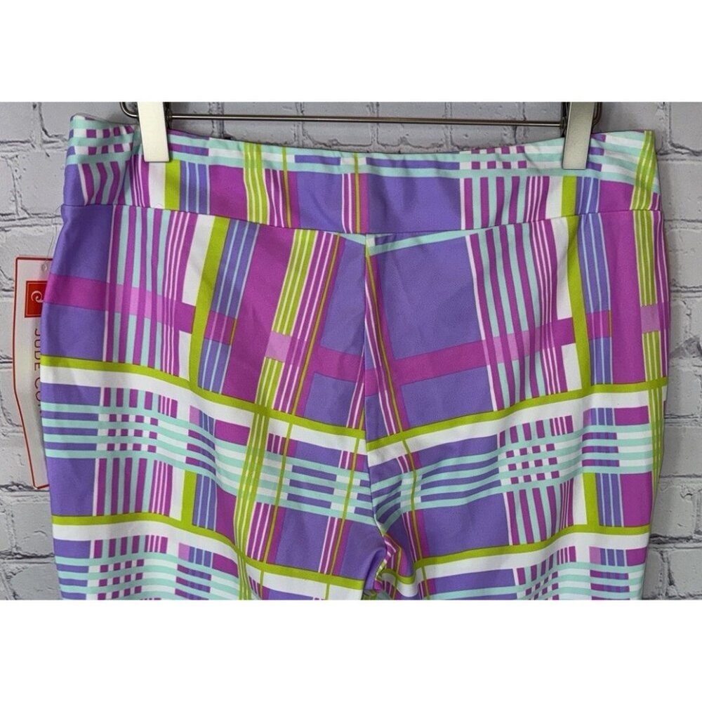 NWT JUDE CONNALLY Women's Lucia Pant Leggings Summer Plaid Lilac Medium $158. - Picture 8 of 8